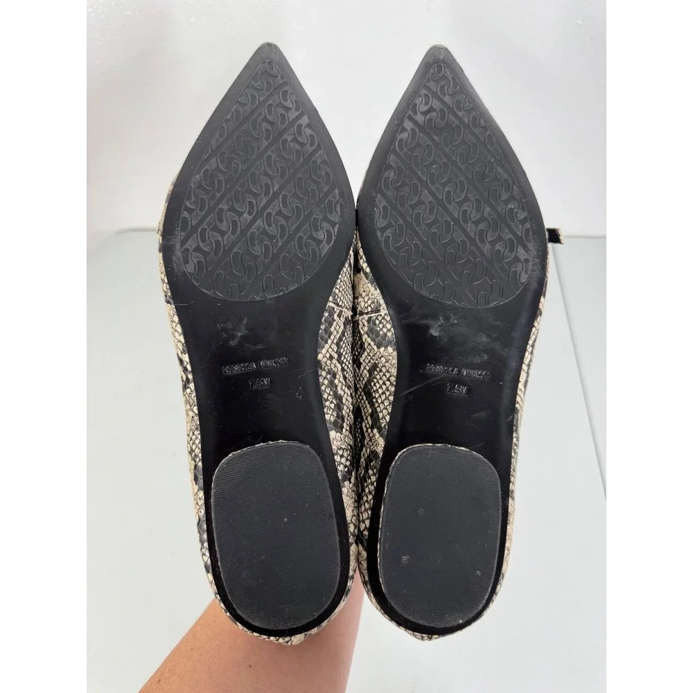 Rebecca Minkoff Snakeskin Embossed Pointed Toe Flats Black Cream Buckle 7.5M